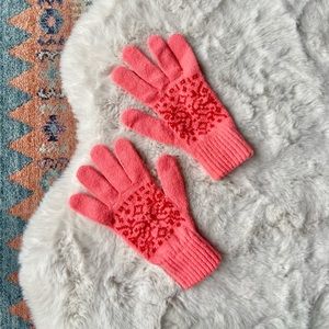 GAP women’s winter gloves fair isle pink red knit tech-friendly mitten OSFM